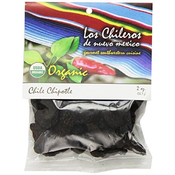 Los Chileros Organic Chile Chipotle Whole Dried, 2 Ounce Package