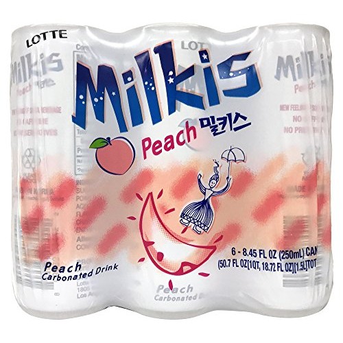 Lotte Milkis Soda Beverage, Peach, 8.5 Fluid Ounce Pack Of 6