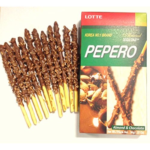 Lotte Pepero Almond Chocolate Biscuit Sticks 1.27 Oz Pack Of 10
