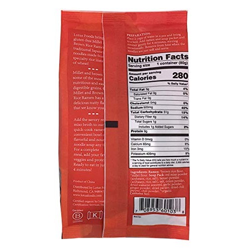 Lotus Foods Millet &Amp; Brown Rice Ramen With Miso Soup, Low Sodium