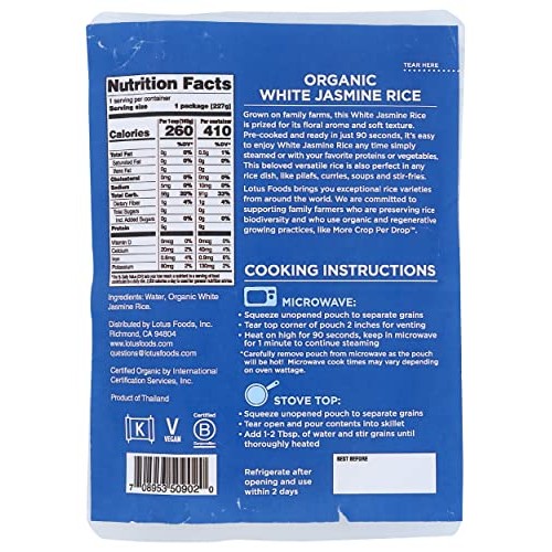 LOTUS FOODS Organic White Jasmine Rice, 8 OZ