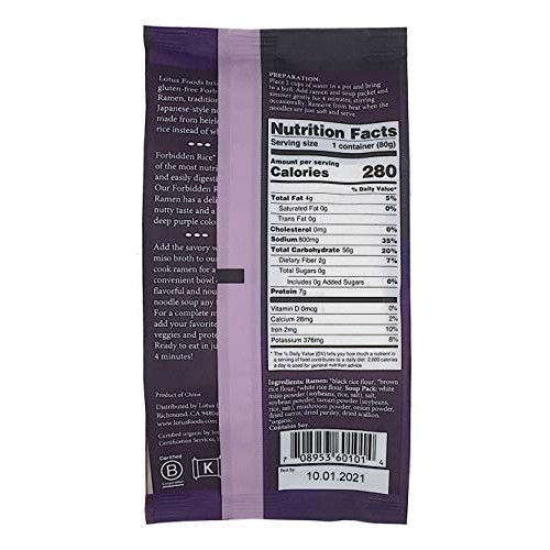 Lotus Foods Rice Ramen Noodles, Forbidden Rice With Miso Soup, 1