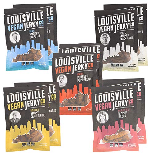 Louisville Vegan Jerky - 5 Flavor Mega Variety 10-Pack, 21 Grams