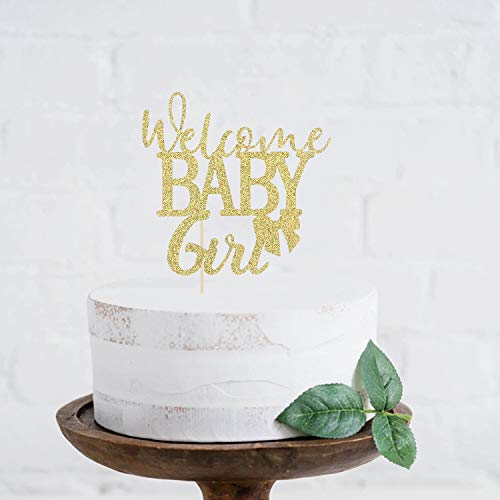 Glitter Welcome Baby Girl Cake Topper-Girl Baby Shower Theme Par