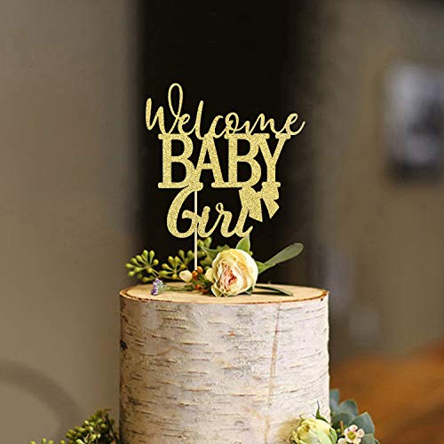 Glitter Welcome Baby Girl Cake Topper-Girl Baby Shower Theme Par