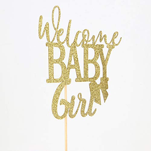 Glitter Welcome Baby Girl Cake Topper-Girl Baby Shower Theme Par