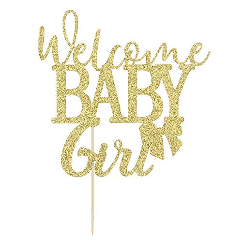 Glitter Welcome Baby Girl Cake Topper-Girl Baby Shower Theme Par