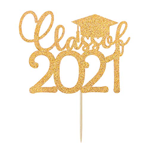 Gold Glitter Class Of 2021 Cake Topper - 2021 Graduation Party D