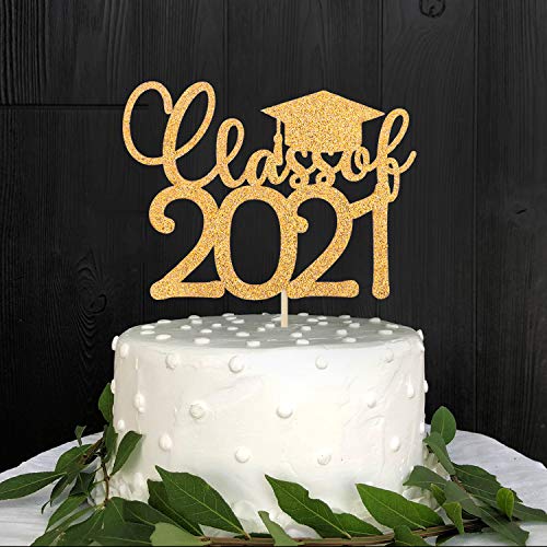 Gold Glitter Class Of 2021 Cake Topper - 2021 Graduation Party D
