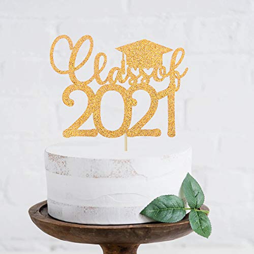 Gold Glitter Class Of 2021 Cake Topper - 2021 Graduation Party D