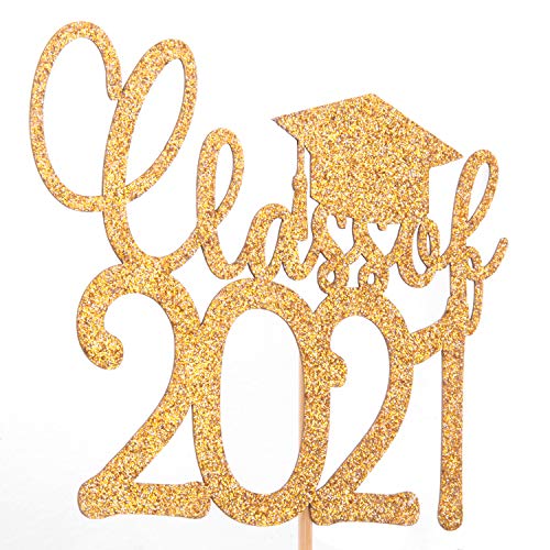 Gold Glitter Class Of 2021 Cake Topper - 2021 Graduation Party D