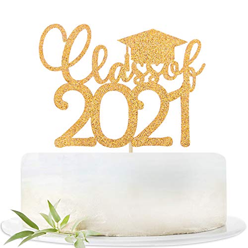 Gold Glitter Class Of 2021 Cake Topper - 2021 Graduation Party D