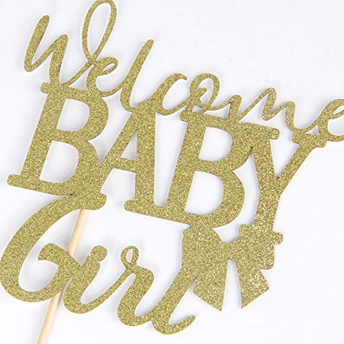 Glitter Pink Welcome Baby Girl Cake Topper-Girl Baby Shower Them