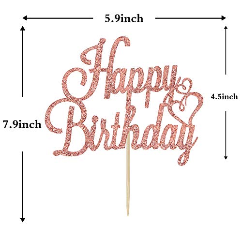 Rose Gold Glitter Happy Birthday Cake Topper, Birthday Party Dec