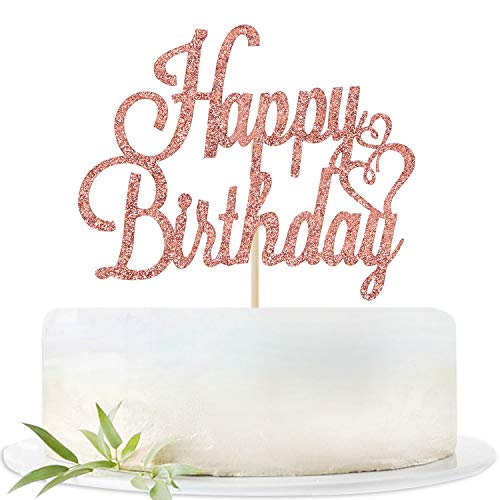Rose Gold Glitter Happy Birthday Cake Topper, Birthday Party Dec
