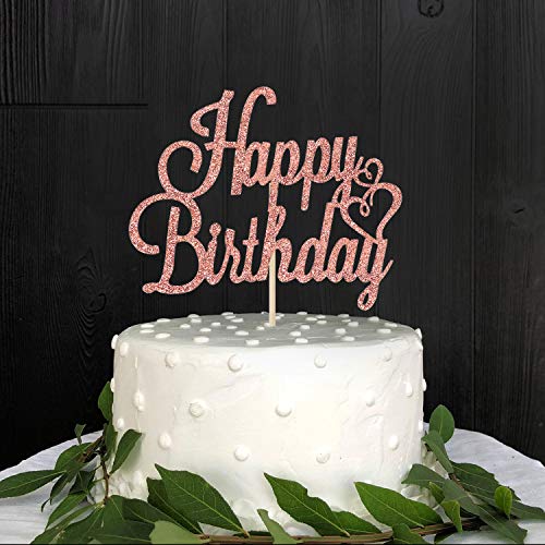 Rose Gold Glitter Happy Birthday Cake Topper, Birthday Party Dec