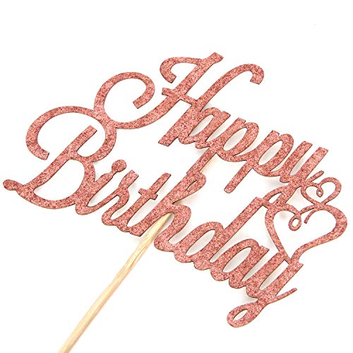 Rose Gold Glitter Happy Birthday Cake Topper, Birthday Party Dec