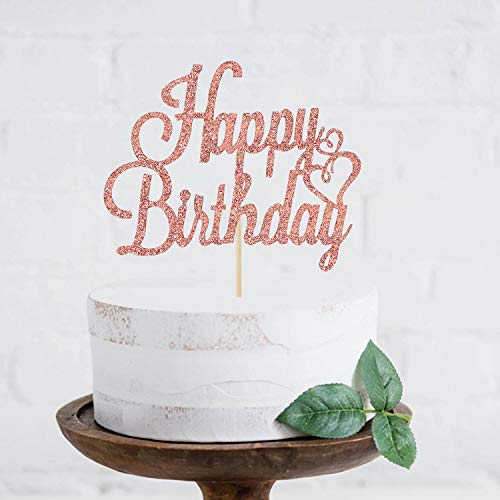 Rose Gold Glitter Happy Birthday Cake Topper, Birthday Party Dec