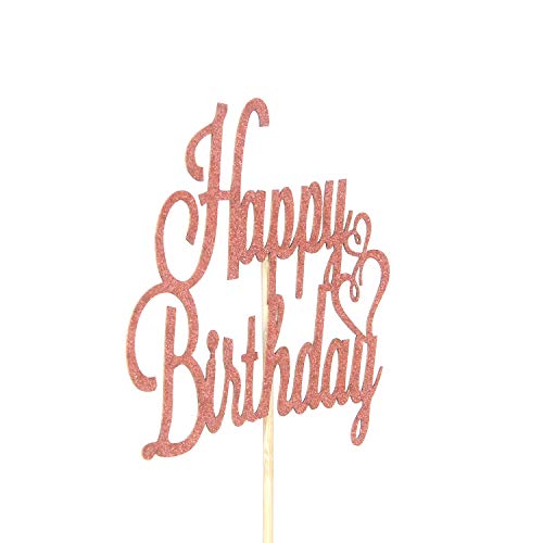 Rose Gold Glitter Happy Birthday Cake Topper, Birthday Party Dec