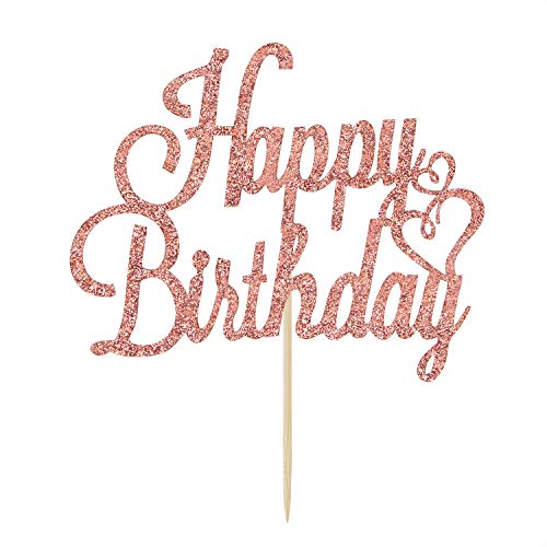 Rose Gold Glitter Happy Birthday Cake Topper, Birthday Party Dec