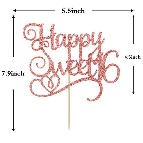 Rose Gold Glitter Happy Sweet 16 Cake Topper, Birthday Party Dec
