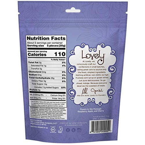 Organic Sour Chewy Candies - Lovely Candy Co. 5Oz Bag - Raspberr