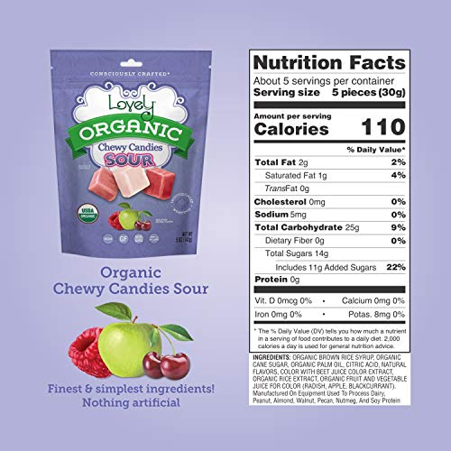 Organic Sour Chewy Candies - Lovely Candy Co. 5Oz Bag - Raspberr