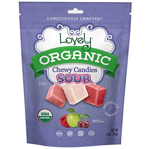 Organic Sour Chewy Candies - Lovely Candy Co. 5Oz Bag - Raspberr