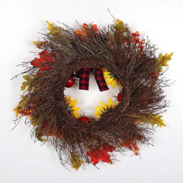 Lovewe Christmas Door Wreath Hanging,45cm Sunflower Maple Bow Le...