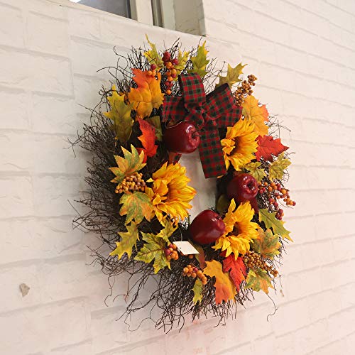 Lovewe Christmas Door Wreath Hanging,45Cm Sunflower Maple Bow Le