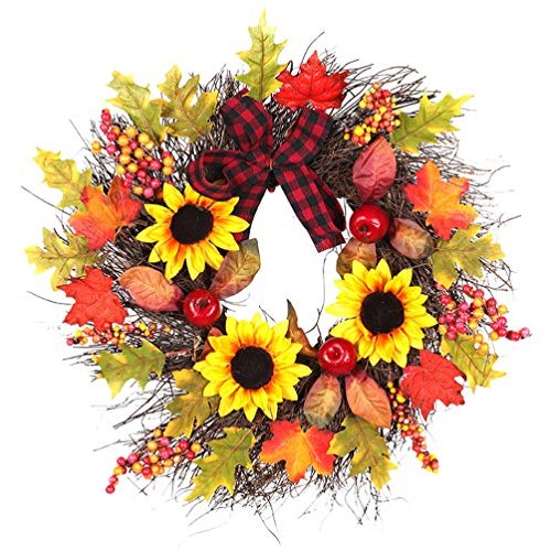 Lovewe Christmas Door Wreath Hanging,45Cm Sunflower Maple Bow Le