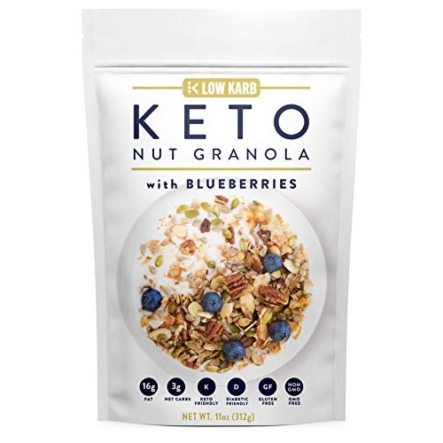 Low Karb - Keto Blueberry Nut Granola Healthy Breakfast Cereal -