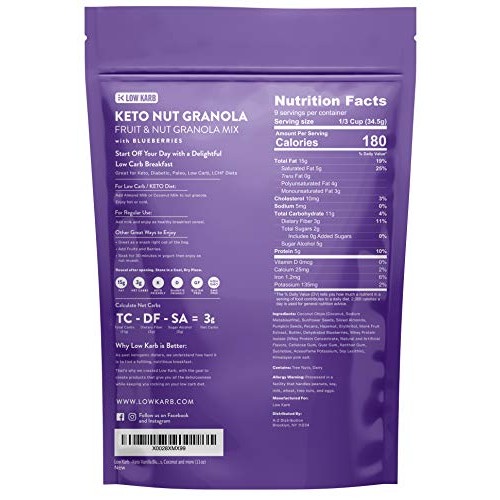 Low Karb - Keto Vanilla Blueberry Nut Granola Healthy Breakfast
