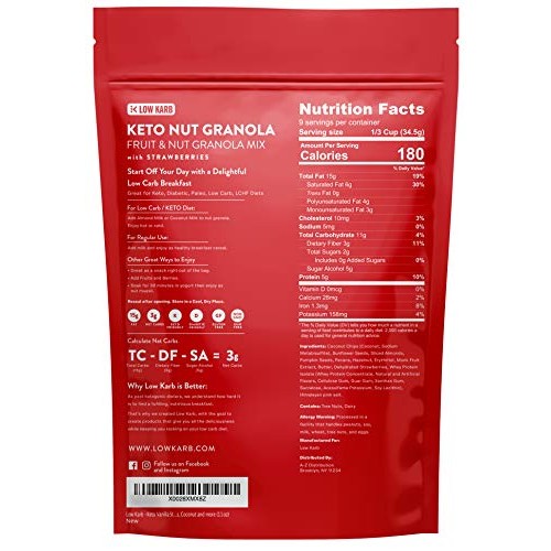 Low Karb - Keto Vanilla Strawberry Nut Granola Healthy Breakfast