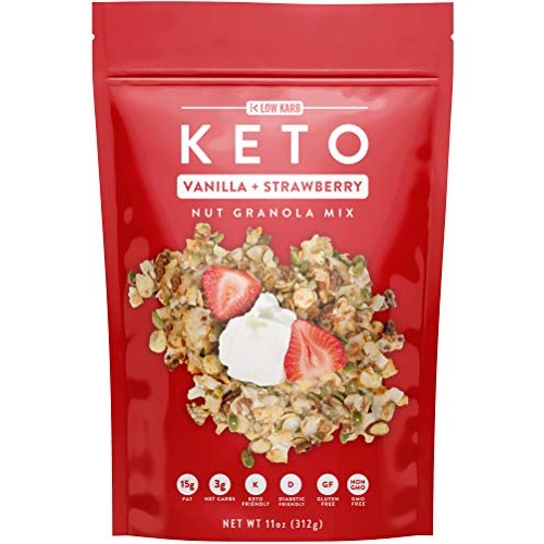 Low Karb - Keto Vanilla Strawberry Nut Granola Healthy Breakfast