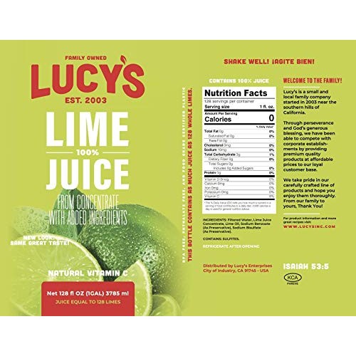 Lucys Family Owned - Lime Juice, 1 Gallon 128Oz.