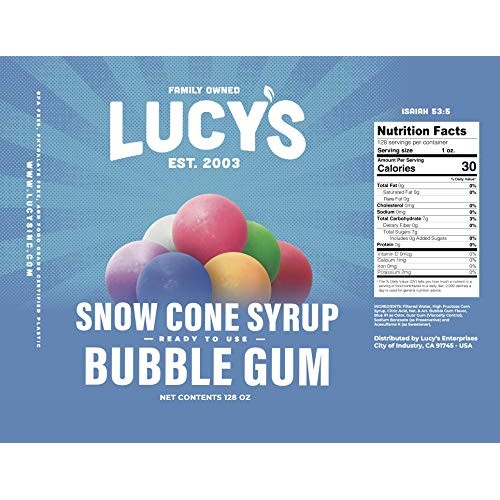 Lucys Family Owned - Shaved Ice Snow Cone Syrup, Bubble Gum - 1