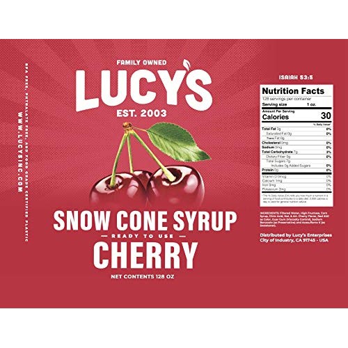 Lucys Family Owned - Shaved Ice Snow Cone Syrup, Cherry - 1 Gal
