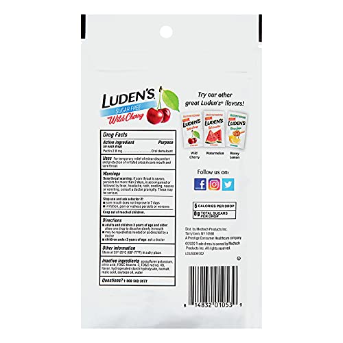Ludens Sugar-Free Wild Cherry Cough Throat Drops Pectin Lozenge