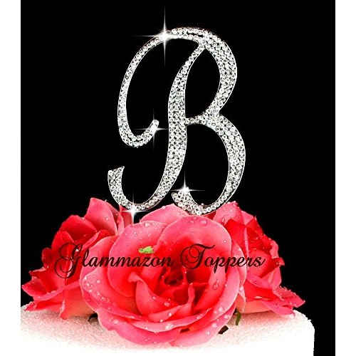 Crystal Rhinestone Cake Topper Letter B Script Font Large Size I