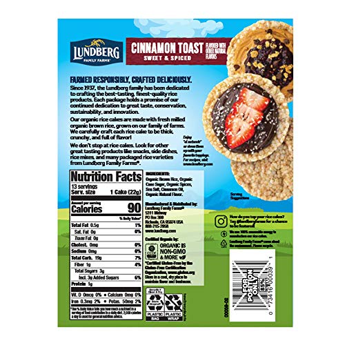 Lundberg Brown Rice Cakes, Organic Cinnamon Toast, 57 Oz