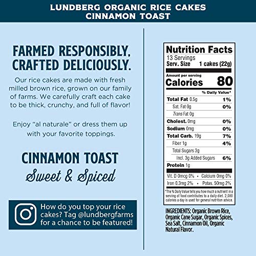Lundberg Brown Rice Cakes, Organic Cinnamon Toast, 57 Oz