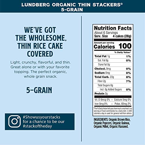 Lundberg Organic Thin Stackers, Five Grain, 6Oz 6 Count, Glute