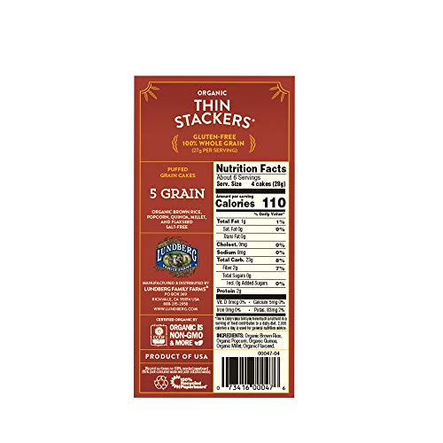 Lundberg Organic Thin Stackers, Five Grain, 6Oz 6 Count, Glute