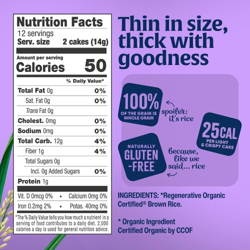 Lundberg Organic Thin Stackers, Salt-Free, 6oz, Gluten-Free, Vegan, Kosher, USDA Certified Organic, Non-GMO Verified, Whole Grain Brown Rice