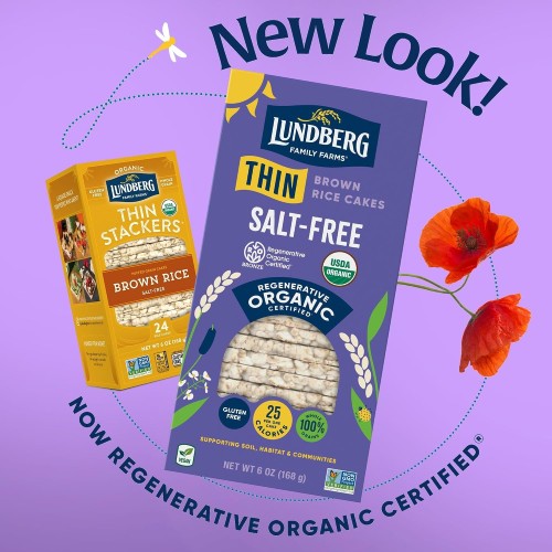 Lundberg Organic Thin Stackers, Salt-Free, 6oz, Gluten-Free, Vegan, Kosher, USDA Certified Organic, Non-GMO Verified, Whole Grain Brown Rice