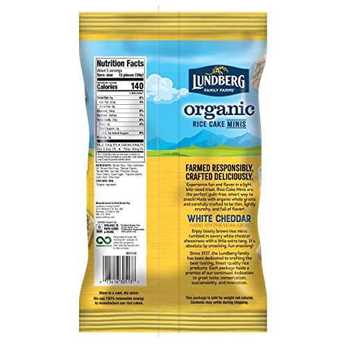 Lundberg Organic White Cheddar Rice Cake Minis, 5Oz 6 Count, G