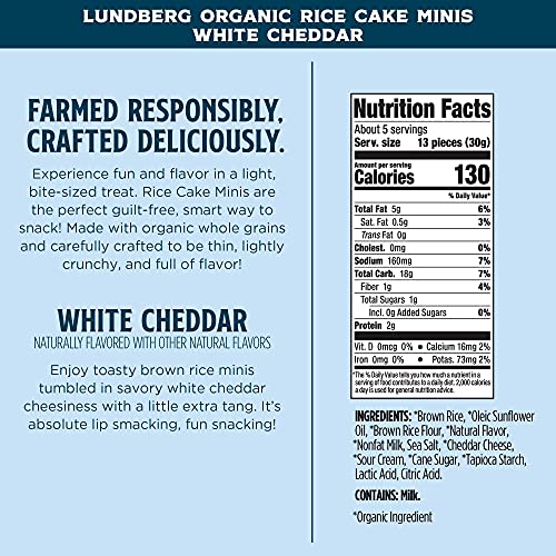 Lundberg Organic White Cheddar Rice Cake Minis, 5Oz 6 Count, G