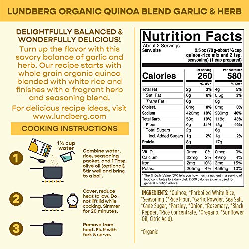Lundberg Organic White Rice &Amp; Quinoa Entree, Garlic &Amp; Herb, 5.5O