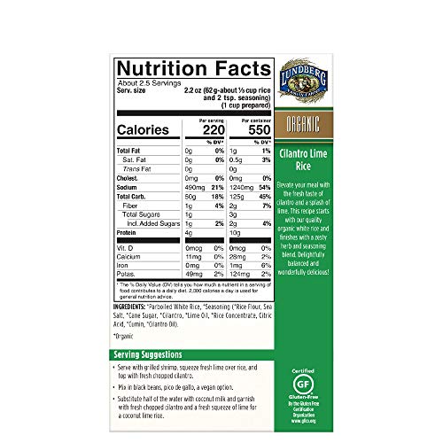 Lundberg Organic White Rice Entree, Cilantro Lime, 5.5Oz 6 Coun